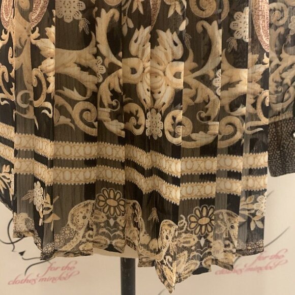 V Cristina. Sz Small. Pleated Border Print Button Up Tunic. Semi Sheer. B43 - Picture 6 of 8